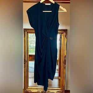 Halston Heritage navy asymmetrical front drape dress with belt size 4 or S